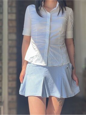 Fred Perry Light Blue and White Striped Mini Tennis Skirt